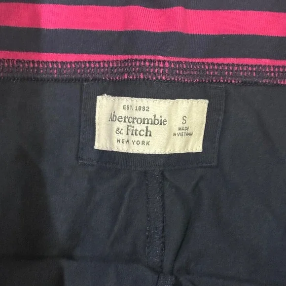 VTG Y2K Abercrombie Fitch Navy Pink Stripe Foldover Waist Leggings Women's Small - Picture 3 of 5